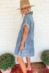 Blue Acid Wash V Neck Tiered Denim Dress